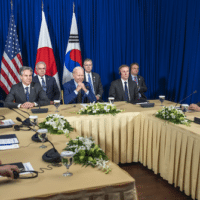 U.S. president Joe Biden, Japanese prime minister Fumio Kishida and South Korean president Yoon Suk-yeol meet on the sidelines of the 2022 ASEAN summit in Phnom Penh. U.S.-led militarism in the Asia-Pacific has once again turned the region into a hotspot in Washington’s new Cold War.